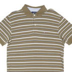 TOMMY HILFIGER Mens Beige Striped Short Sleeve Polo Shirt L Casual Cotton Blend