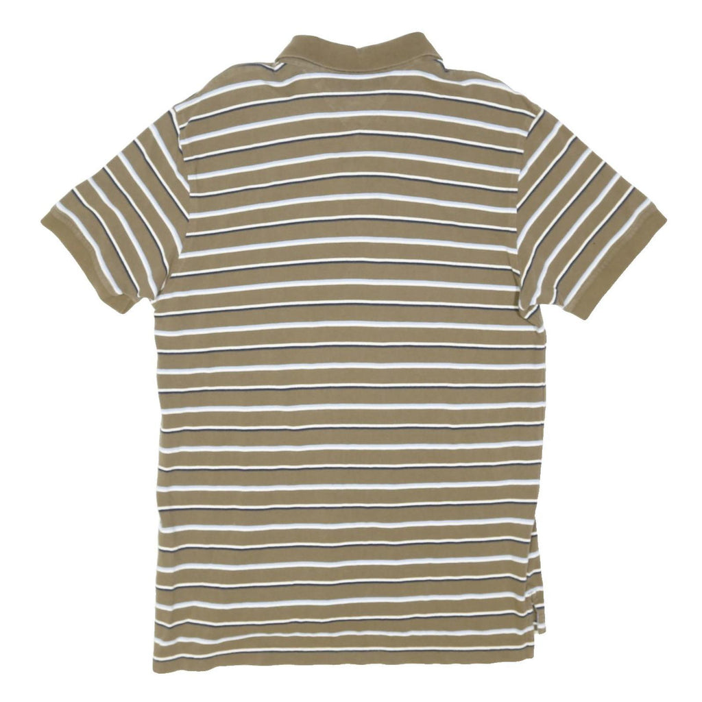 TOMMY HILFIGER Mens Beige Striped Short Sleeve Polo Shirt L Casual Cotton Blend