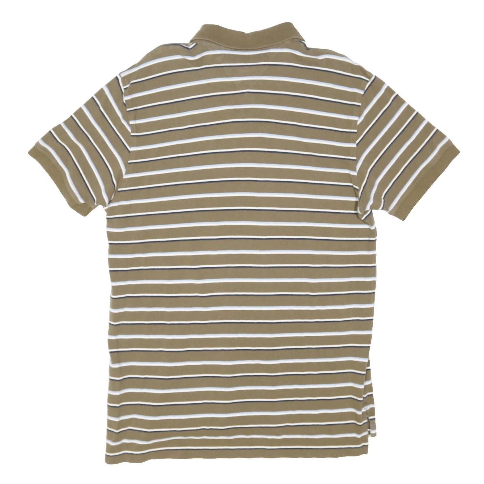 TOMMY HILFIGER Mens Beige Striped Short Sleeve Polo Shirt L Casual Cotton Blend