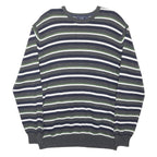 MAINE Womens Grey Green & White Striped Basic Top Long Sleeve Crew Neck XL