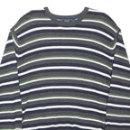 MAINE Womens Grey Green & White Striped Basic Top Long Sleeve Crew Neck XL