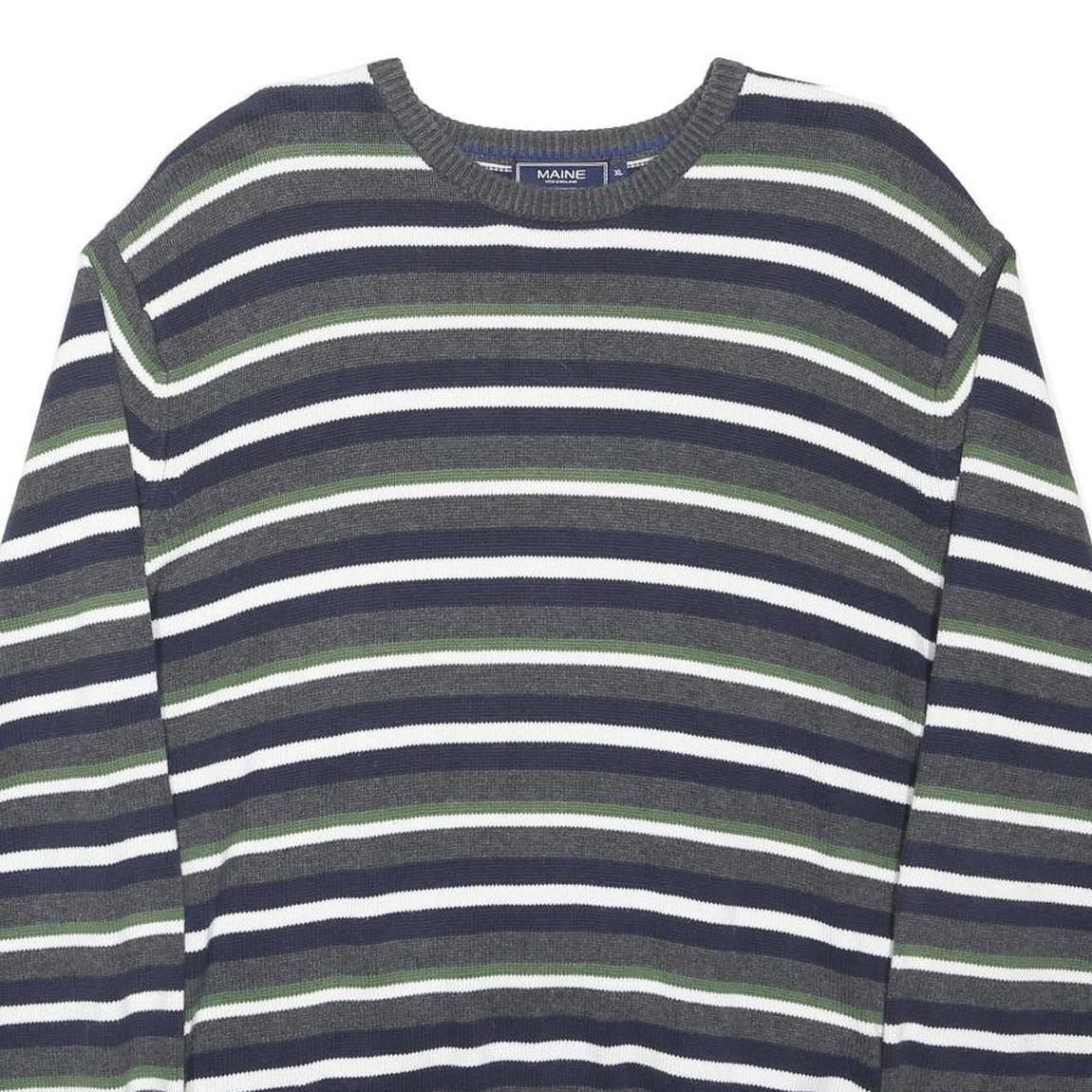 MAINE Womens Grey Green & White Striped Basic Top Long Sleeve Crew Neck XL