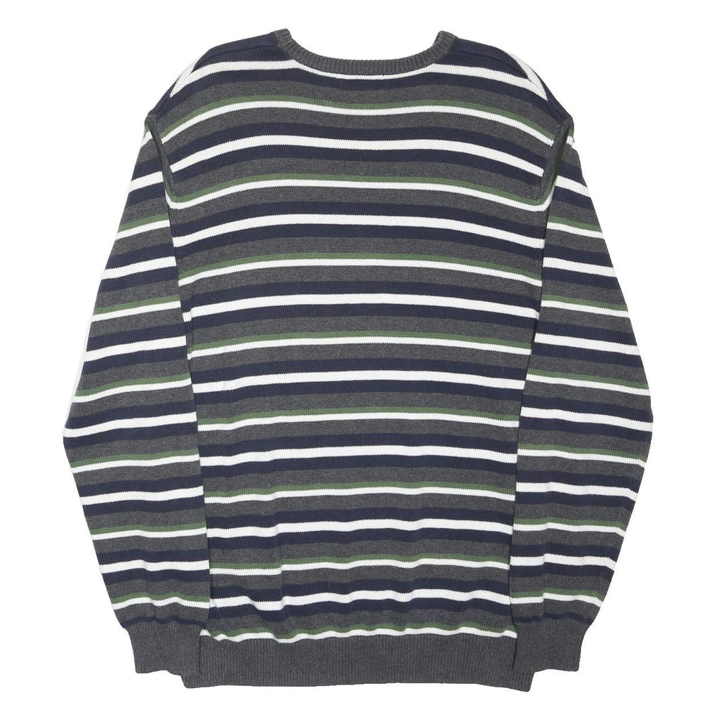 MAINE Womens Grey Green & White Striped Basic Top Long Sleeve Crew Neck XL