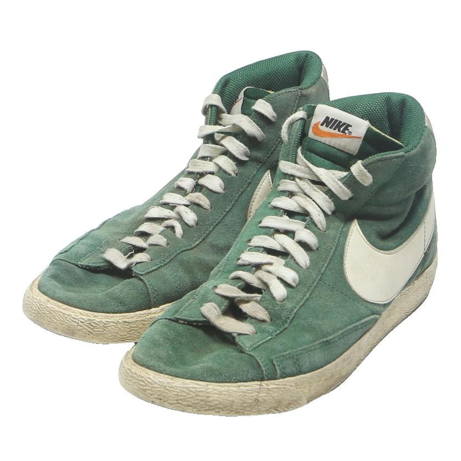 NIKE Blazer Mens Ankle Trainers Green & White Suede UK 10 Classic Retro Style