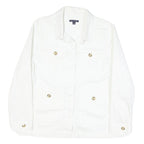TOMMY HILFIGER Womens White Cotton Blend Button Jacket L Plain Button Pocket