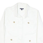 TOMMY HILFIGER Womens White Cotton Blend Button Jacket L Plain Button Pocket