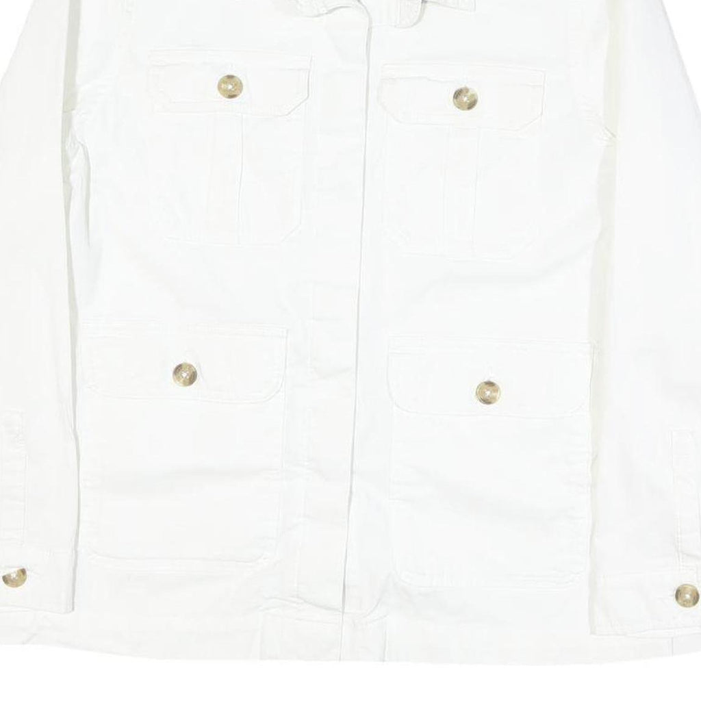 TOMMY HILFIGER Womens White Cotton Blend Button Jacket L Plain Button Pocket