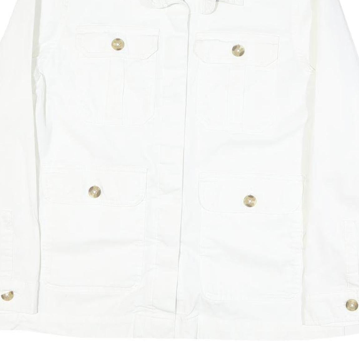 TOMMY HILFIGER Womens White Cotton Blend Button Jacket L Plain Button Pocket