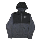 REEBOK Mens Black & Grey Jacket L Polyester Blend Zip Hooded Sportswear