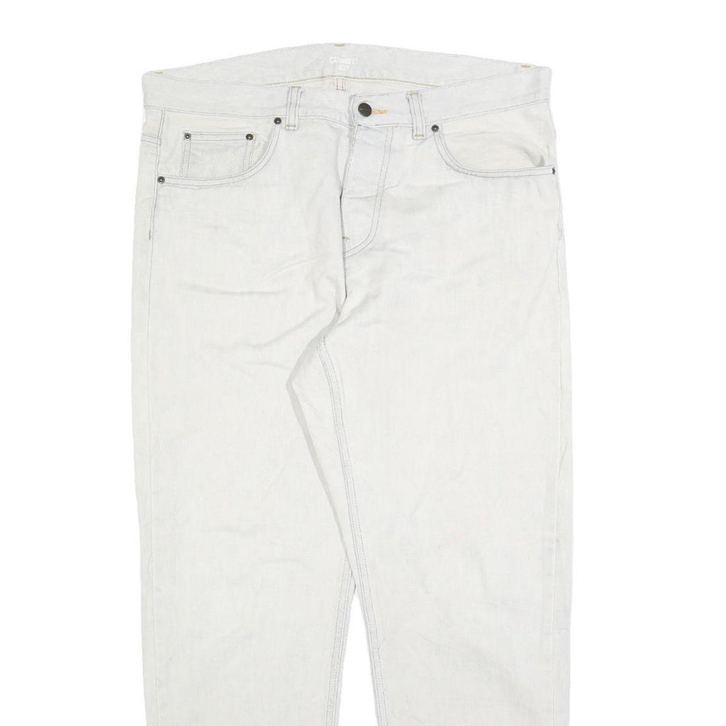 CARHARTT Mens Jeans White Relaxed Straight Denim W36 L30 Workwear Durable Zip