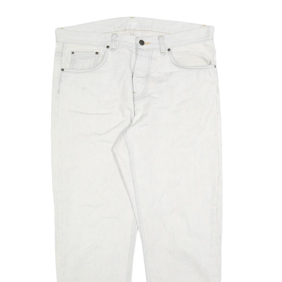 CARHARTT Mens Jeans White Relaxed Straight Denim W36 L30 Workwear Durable Zip