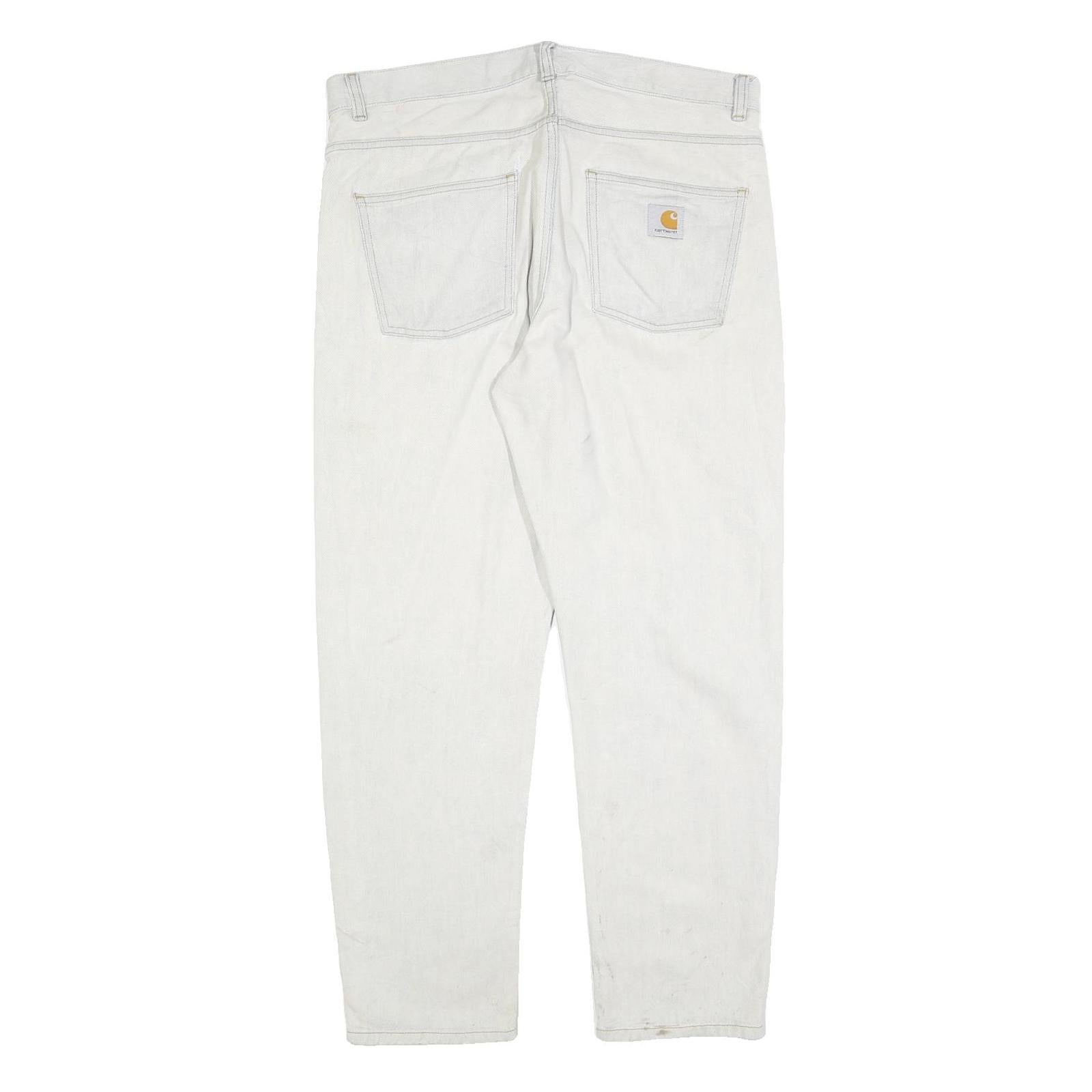 CARHARTT Mens Jeans White Relaxed Straight Denim W36 L30 Workwear Durable Zip