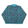 Womens Blue Black & Pink Patterned Plain Roll Neck Chunky Knit Jumper M Retro