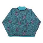 Womens Blue Black & Pink Patterned Plain Roll Neck Chunky Knit Jumper M Retro