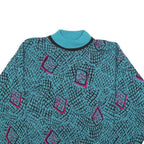 Womens Blue Black & Pink Patterned Plain Roll Neck Chunky Knit Jumper M Retro