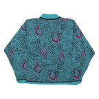 Womens Blue Black & Pink Patterned Plain Roll Neck Chunky Knit Jumper M Retro