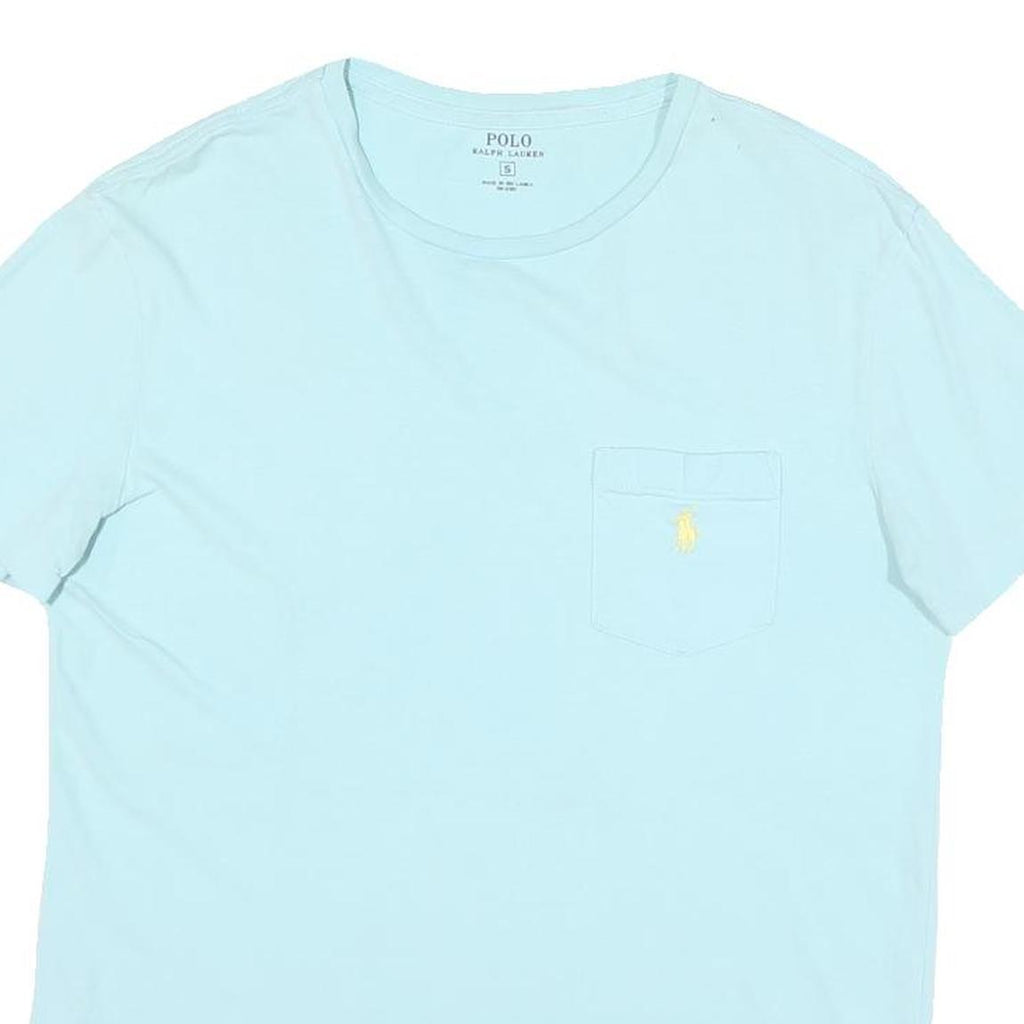 POLO RALPH LAUREN Womens Light Blue & Yellow Pocket T-Shirt S Short Sleeve Crew