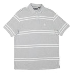 CHAPS Mens Grey & White Striped Short Sleeve Polo Shirt L Casual Summer