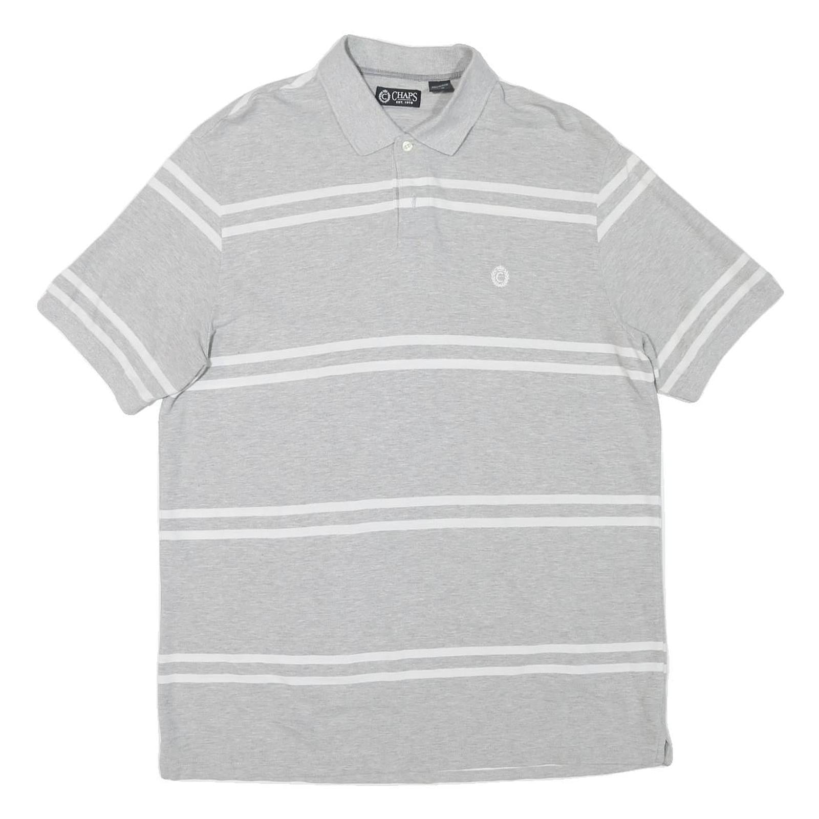 CHAPS Mens Grey & White Striped Short Sleeve Polo Shirt L Casual Summer