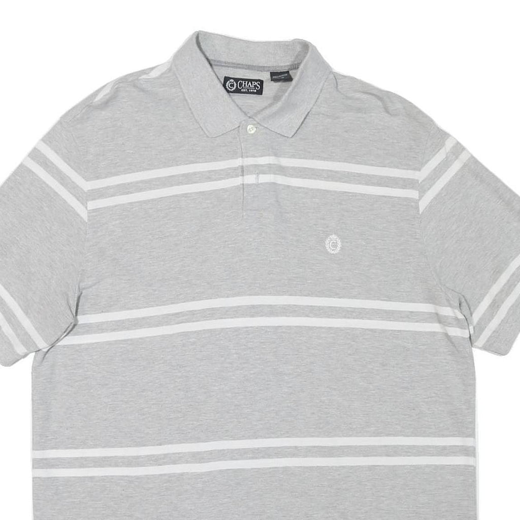 CHAPS Mens Grey & White Striped Short Sleeve Polo Shirt L Casual Summer