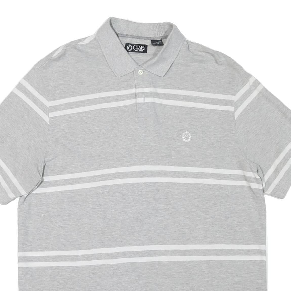 CHAPS Mens Grey & White Striped Short Sleeve Polo Shirt L Casual Summer