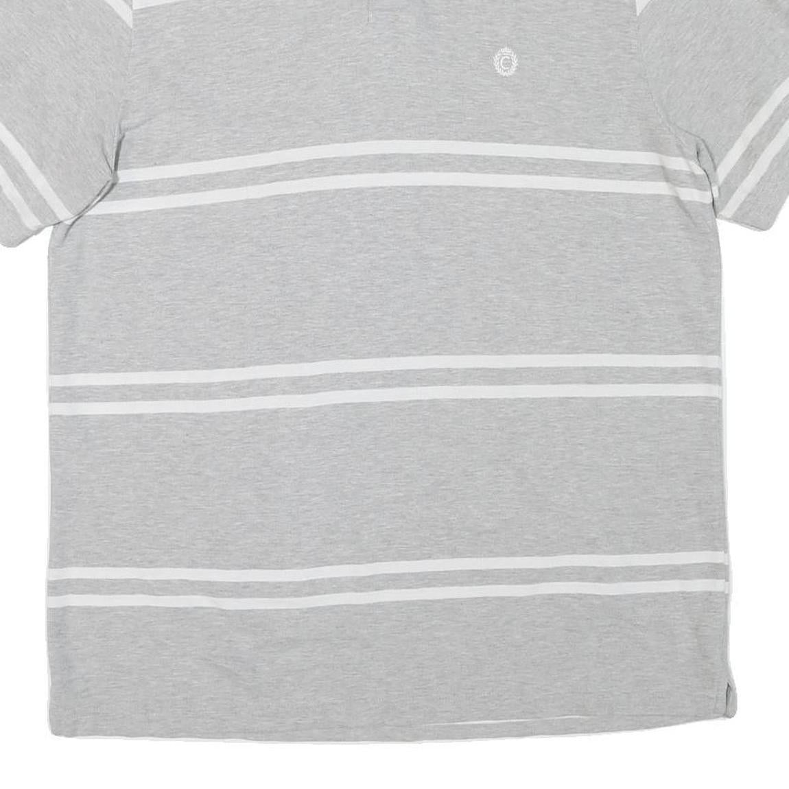 CHAPS Mens Grey & White Striped Short Sleeve Polo Shirt L Casual Summer