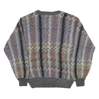 LE REY Womens Grey Patterned V-Neck Chunky Knit Jumper M Cotton Blend