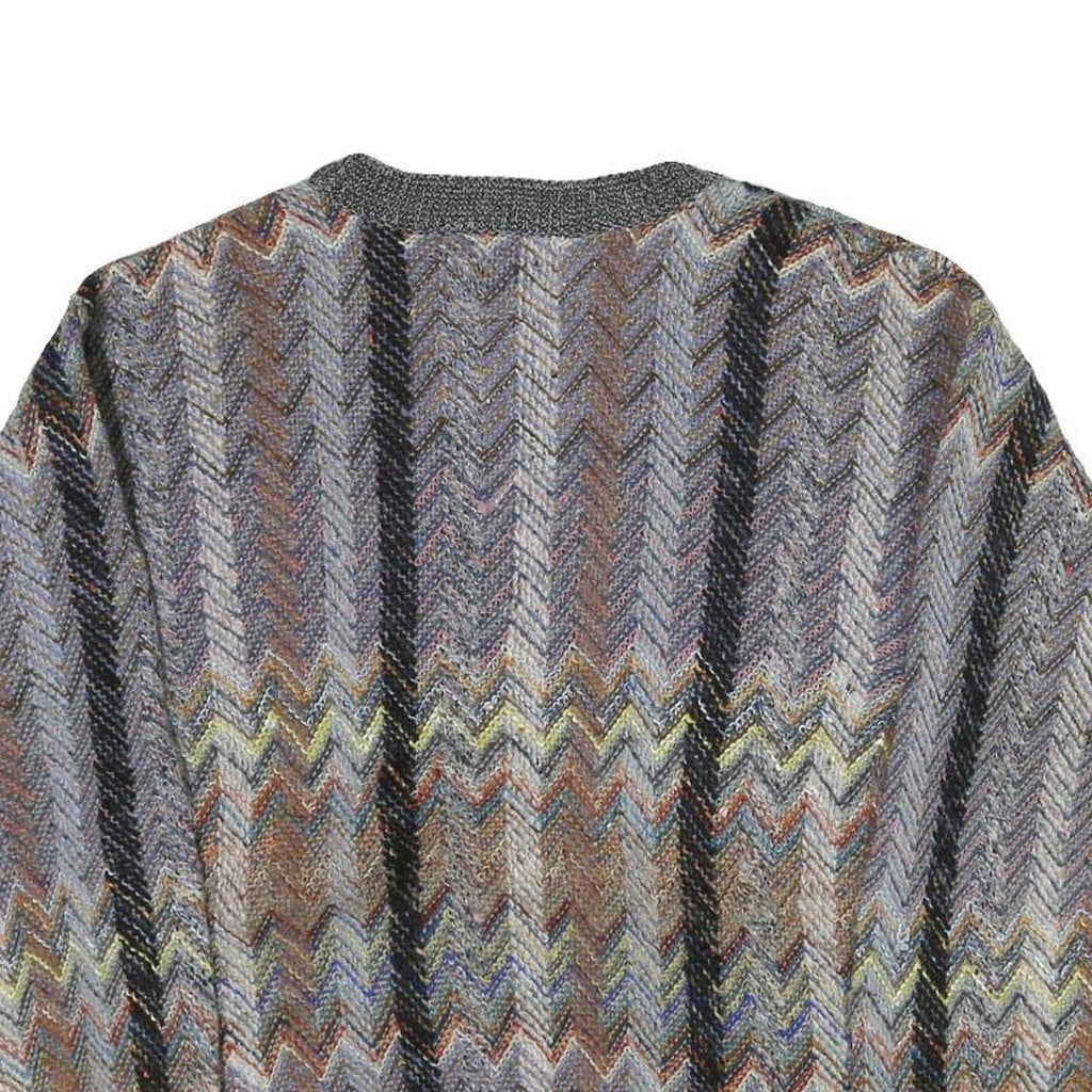 LE REY Womens Grey Patterned V-Neck Chunky Knit Jumper M Cotton Blend