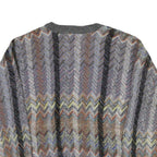 LE REY Womens Grey Patterned V-Neck Chunky Knit Jumper M Cotton Blend