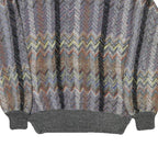 LE REY Womens Grey Patterned V-Neck Chunky Knit Jumper M Cotton Blend