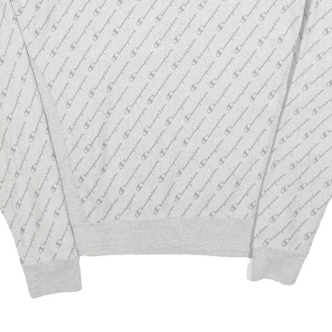 CHAMPION REVERSE WEAVE Mens Grey All Over Logo Crew Neck M Cotton Sweatshirt