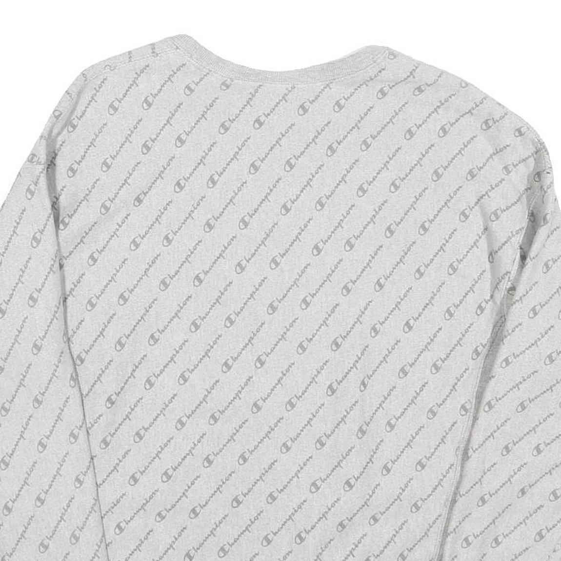 CHAMPION REVERSE WEAVE Mens Grey All Over Logo Crew Neck M Cotton Sweatshirt