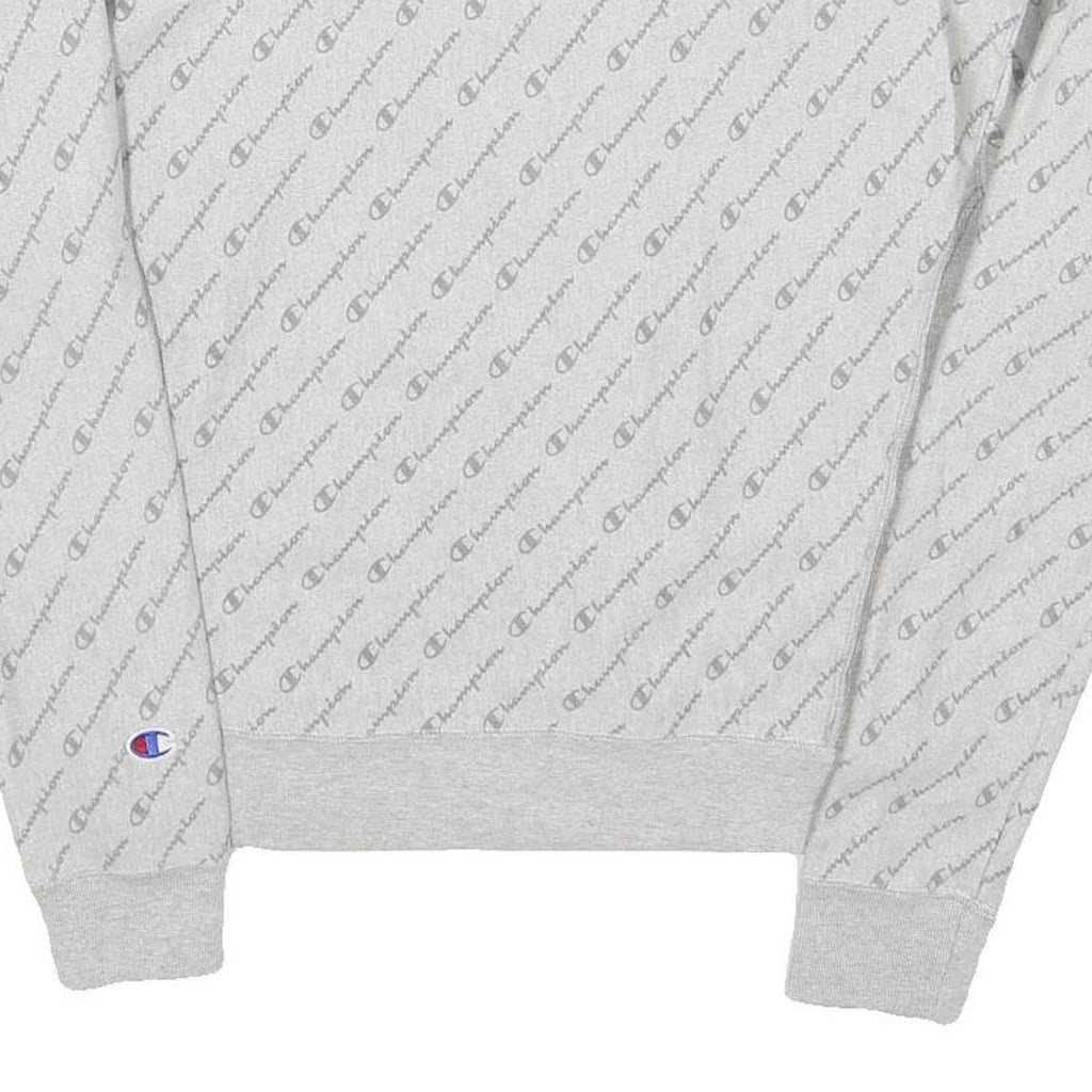 CHAMPION REVERSE WEAVE Mens Grey All Over Logo Crew Neck M Cotton Sweatshirt