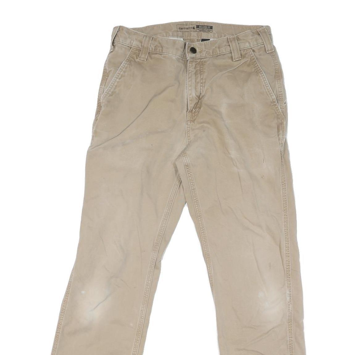 CARHARTT Mens Cotton Blend Beige Regular Leg Trousers W31 L31 Workwear Zip