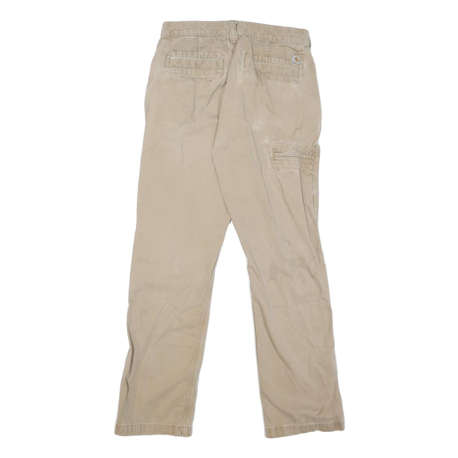 CARHARTT Mens Cotton Blend Beige Regular Leg Trousers W31 L31 Workwear Zip