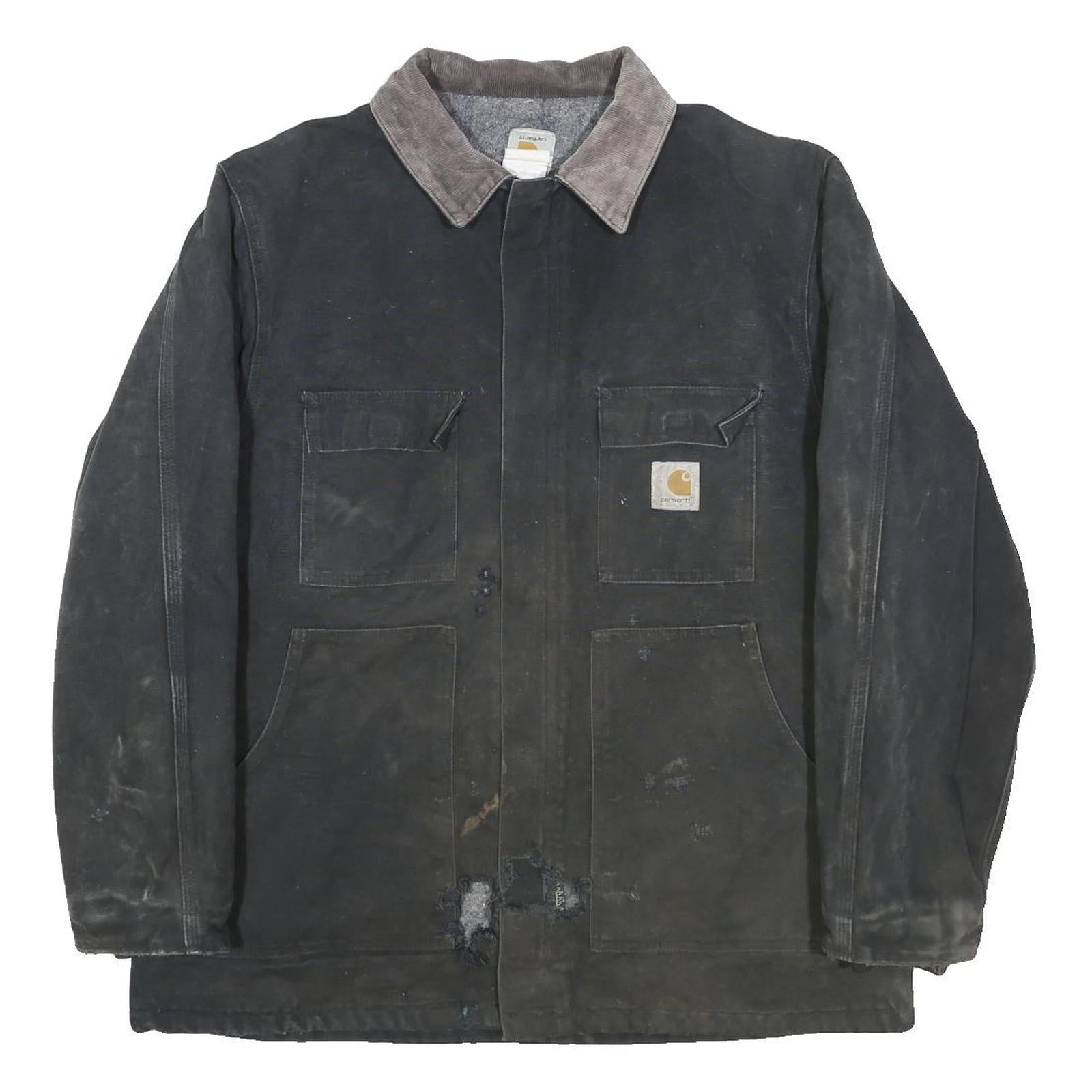 CARHARTT Mens Black & Brown Workwear Jacket 2XL Cotton Canvas Durable Zip