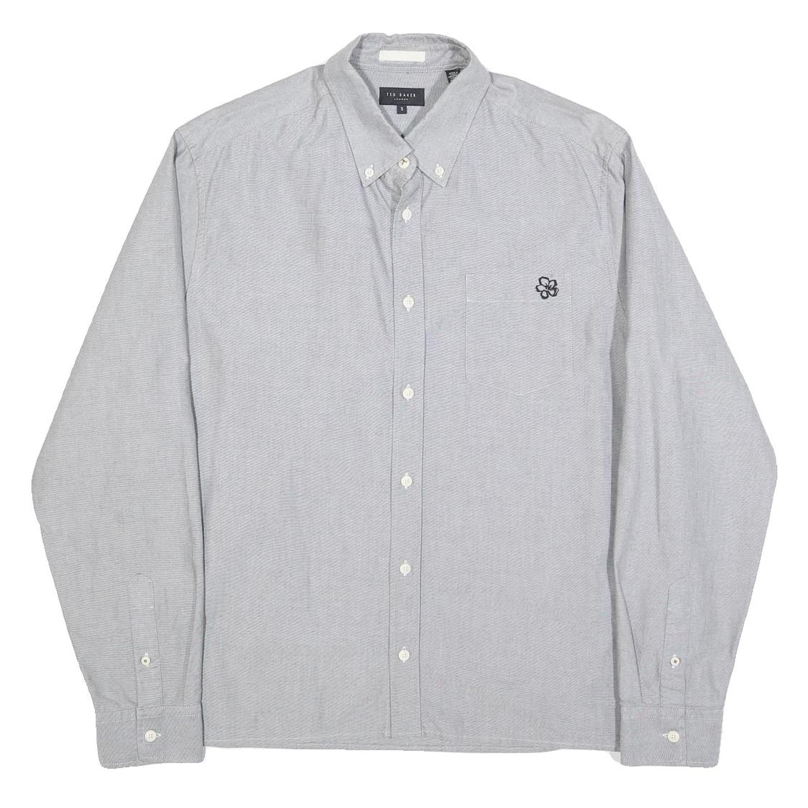 TED BAKER Mens Grey Cotton Blend Shirt XL Button Down Collar Long Sleeve Casual