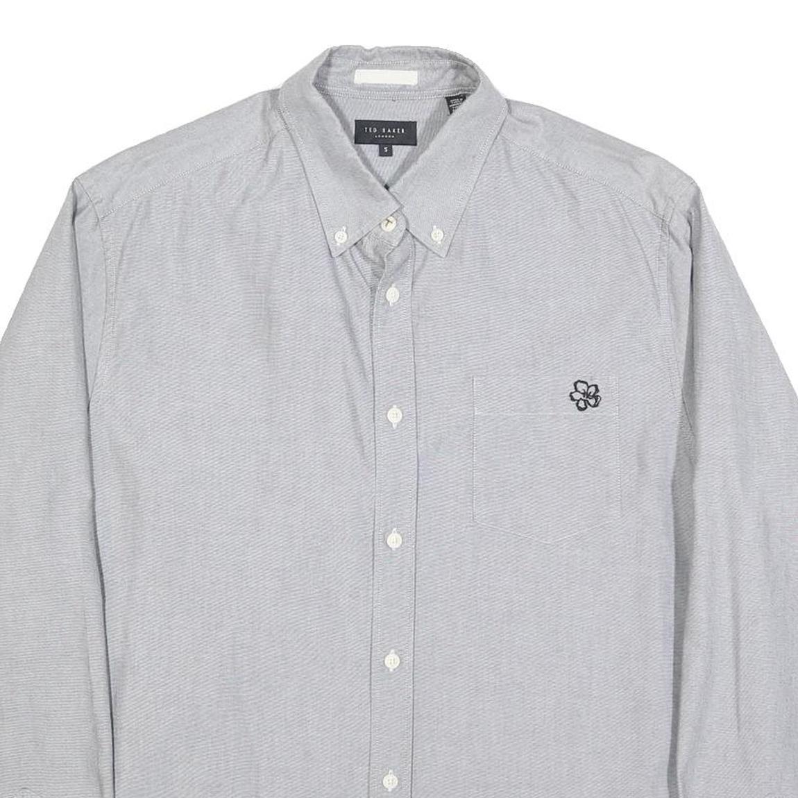 TED BAKER Mens Grey Cotton Blend Shirt XL Button Down Collar Long Sleeve Casual