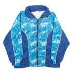Womens Blue Floral Print Nylon Jacket M Zip Closure Casual Outerwear
