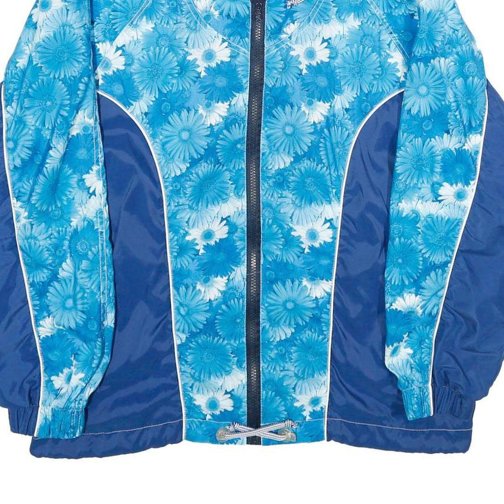 Womens Blue Floral Print Nylon Jacket M Zip Closure Casual Outerwear
