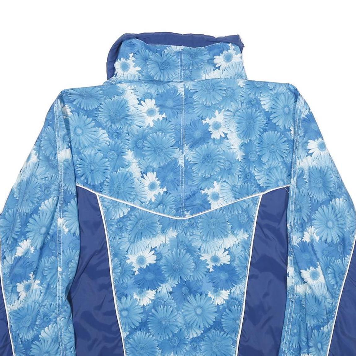 Womens Blue Floral Print Nylon Jacket M Zip Closure Casual Outerwear