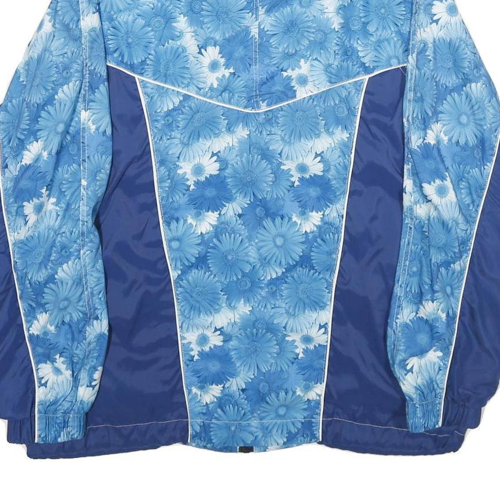 Womens Blue Floral Print Nylon Jacket M Zip Closure Casual Outerwear