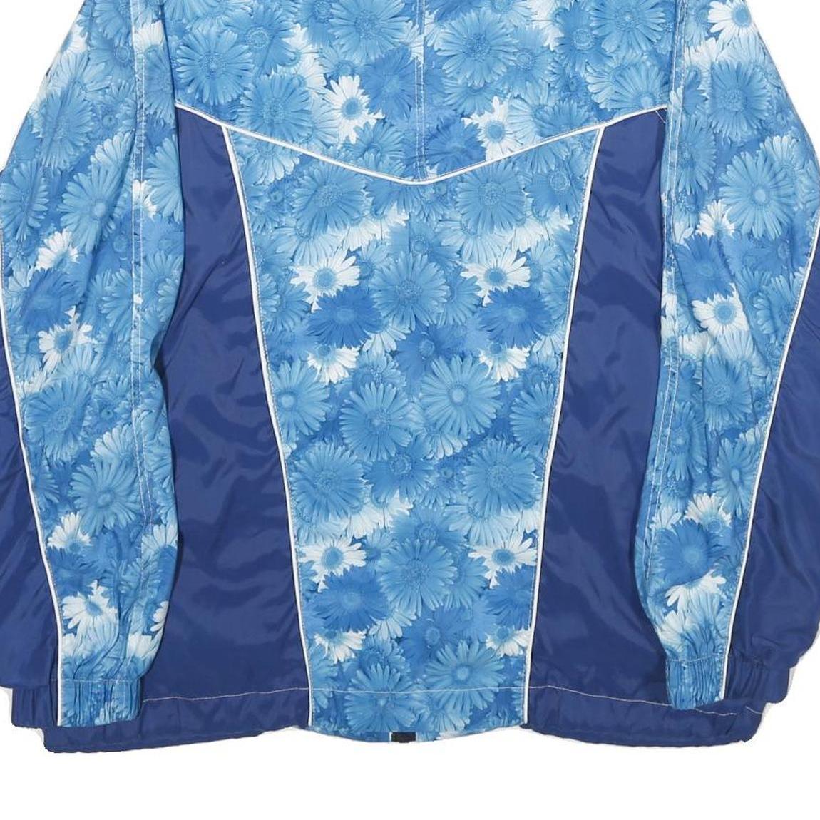 Womens Blue Floral Print Nylon Jacket M Zip Closure Casual Outerwear