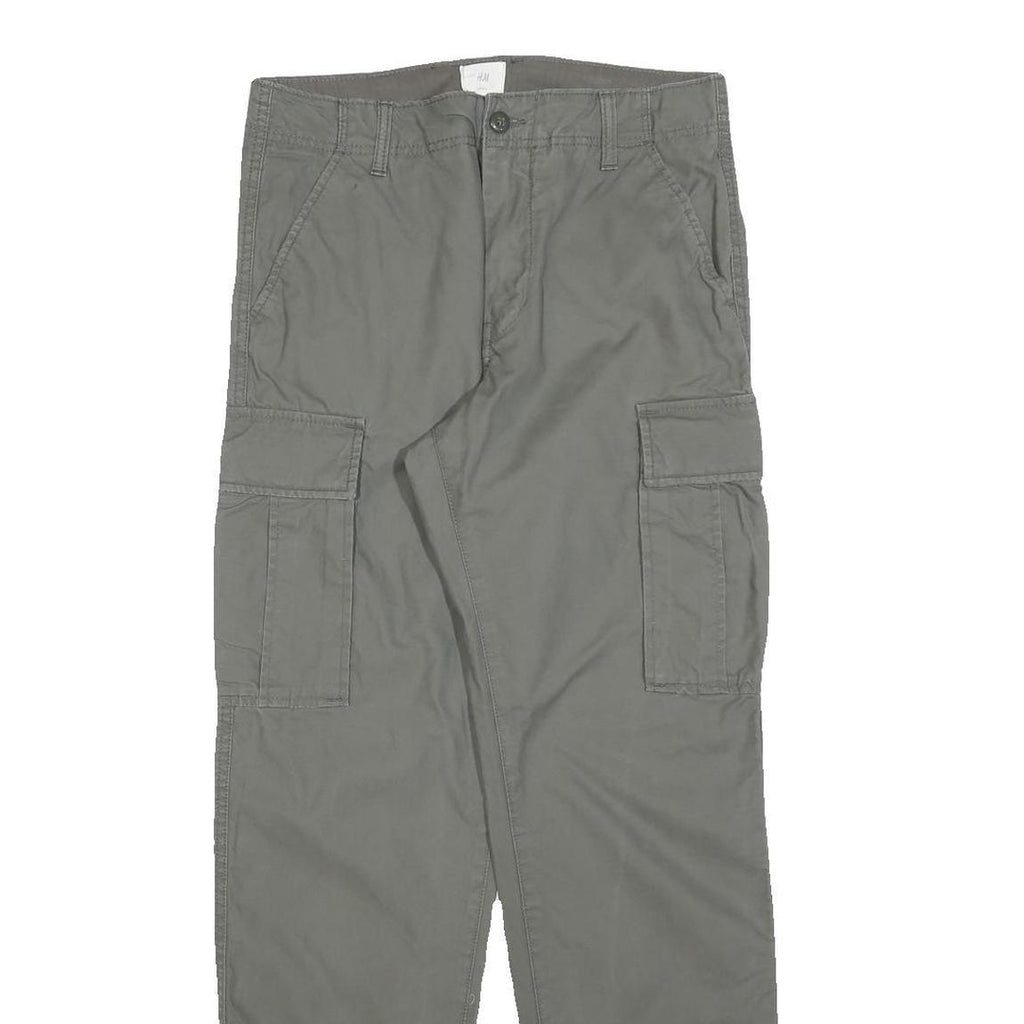H&M Mens Cotton Blend Grey Regular Cargo Trousers W29 L29 Workwear Style