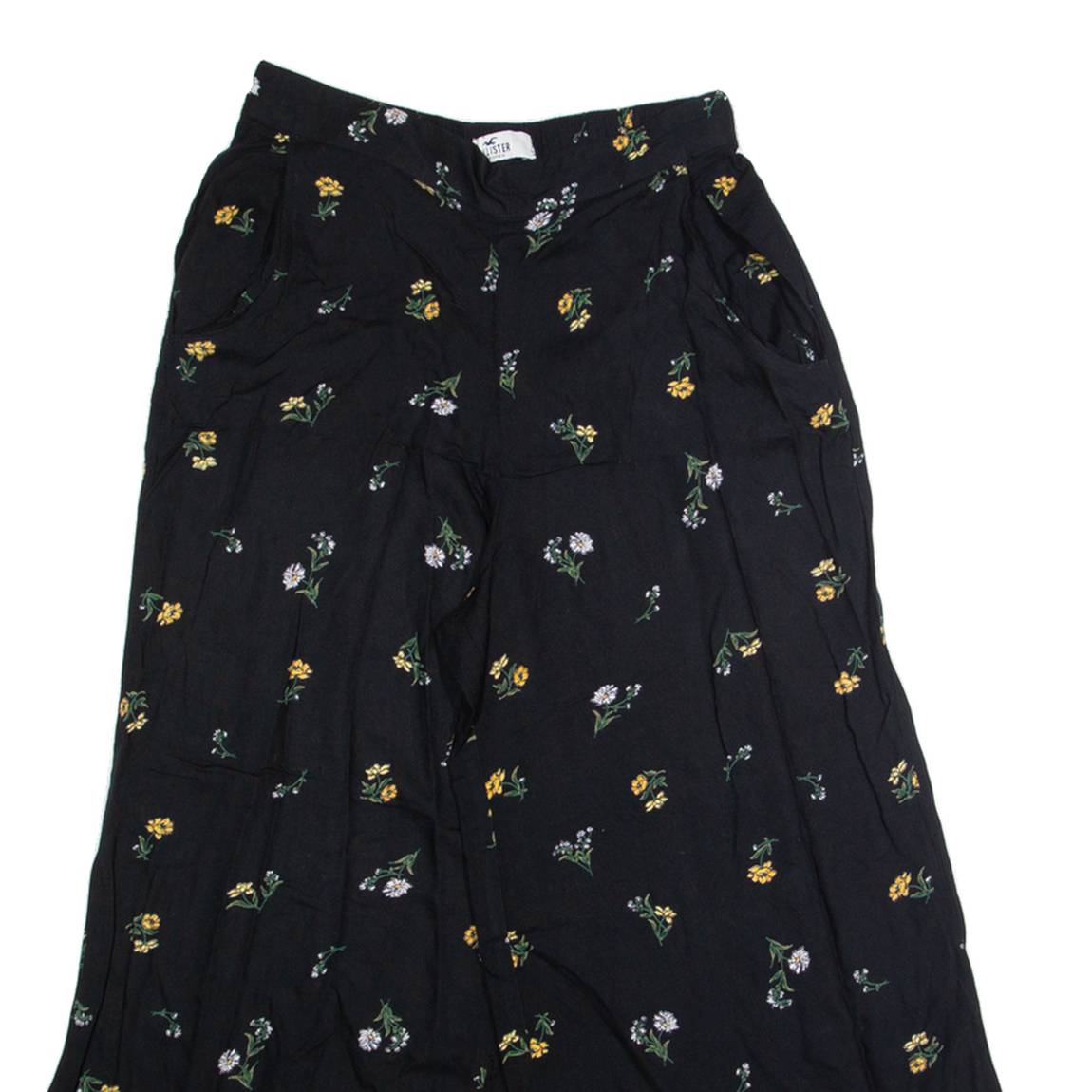 HOLLISTER Floral Womens Trousers Black Regular Wide-Leg W24 L22