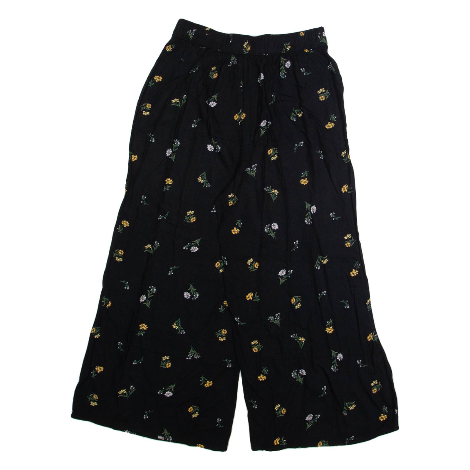 HOLLISTER Floral Womens Trousers Black Regular Wide-Leg W24 L22