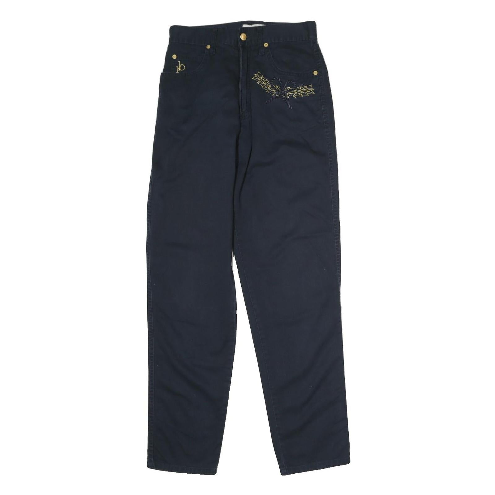 ROCCOBARROCO Womens Cotton Navy Blue Regular Fit Straight Leg Trousers W26 L30