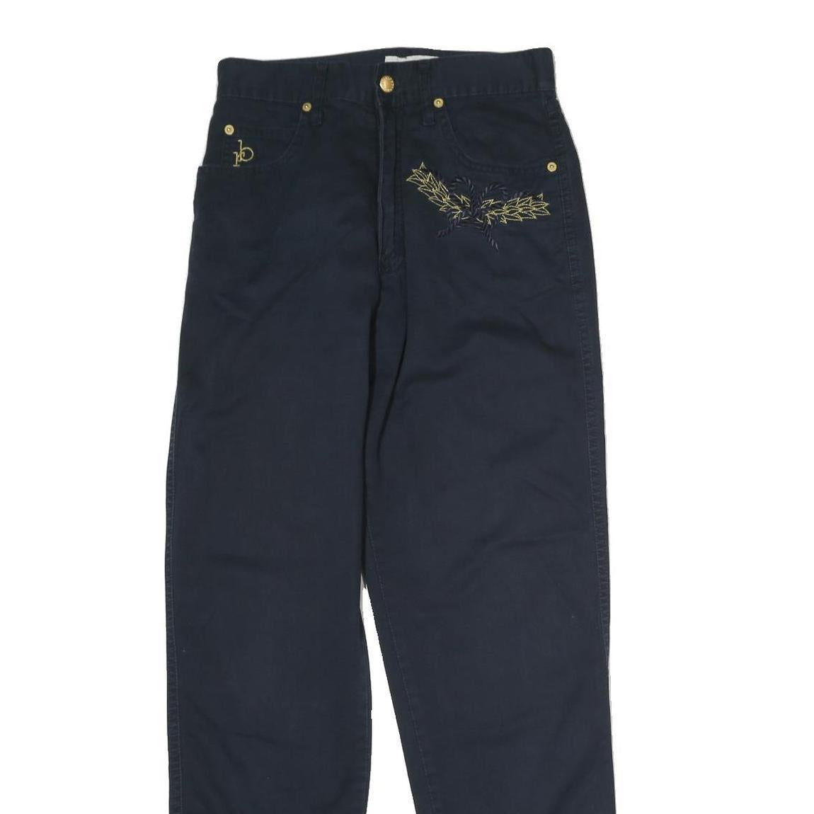 ROCCOBARROCO Womens Cotton Navy Blue Regular Fit Straight Leg Trousers W26 L30