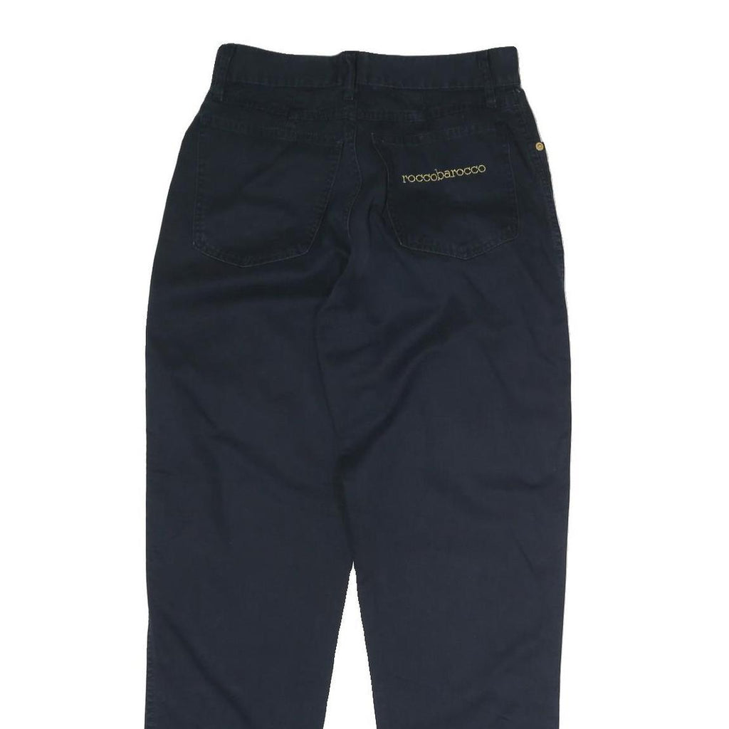 ROCCOBARROCO Womens Cotton Navy Blue Regular Fit Straight Leg Trousers W26 L30