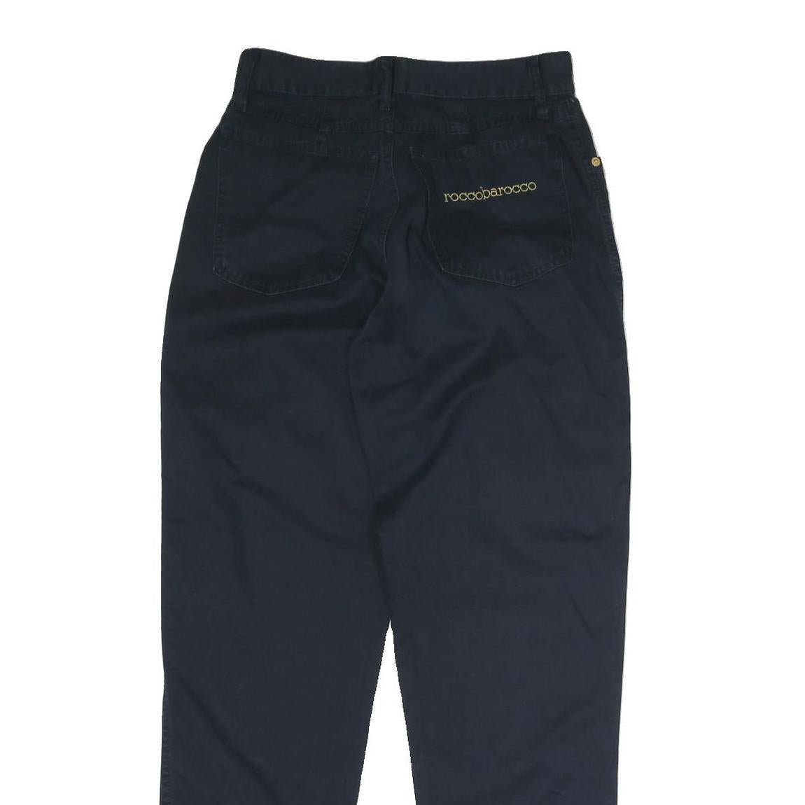 ROCCOBARROCO Womens Cotton Navy Blue Regular Fit Straight Leg Trousers W26 L30